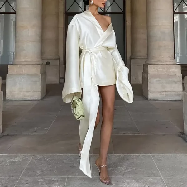 Satin Long Belt Kimono Dress