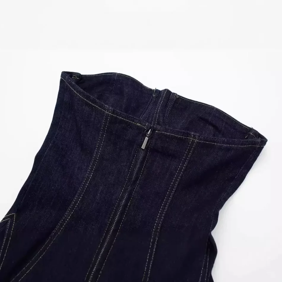 Strapless Denim Midi Dress