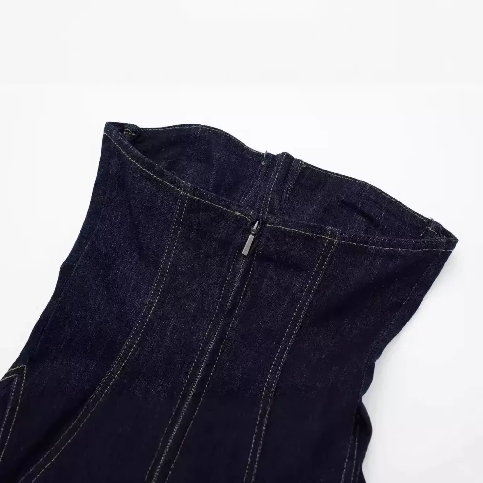 Strapless Denim Midi Dress