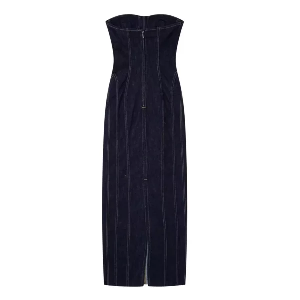 Strapless Denim Midi Dress