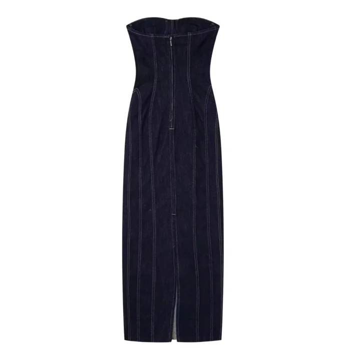 Strapless Denim Midi Dress