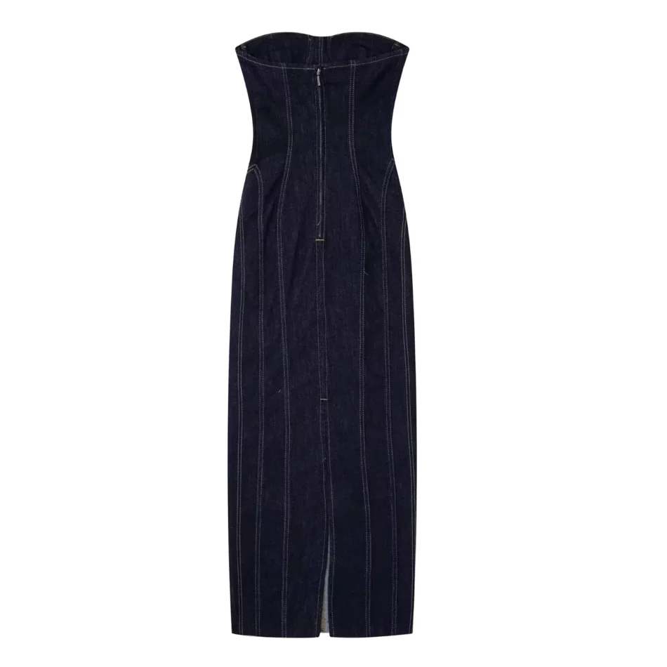 Strapless Denim Midi Dress