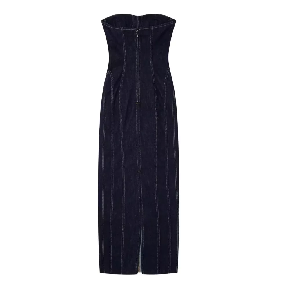Strapless Denim Midi Dress