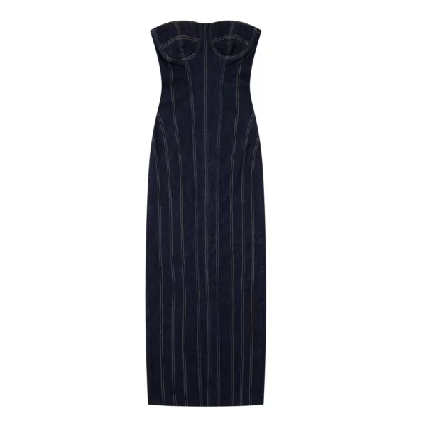 Strapless Denim Midi Dress