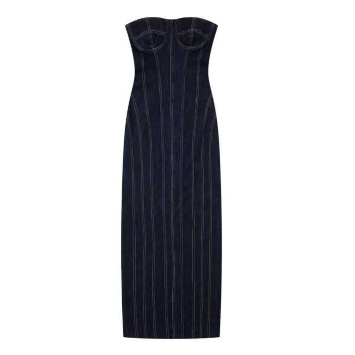 Strapless Denim Midi Dress