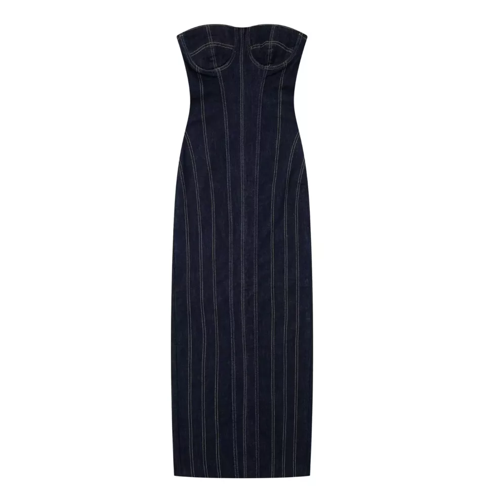Strapless Denim Midi Dress