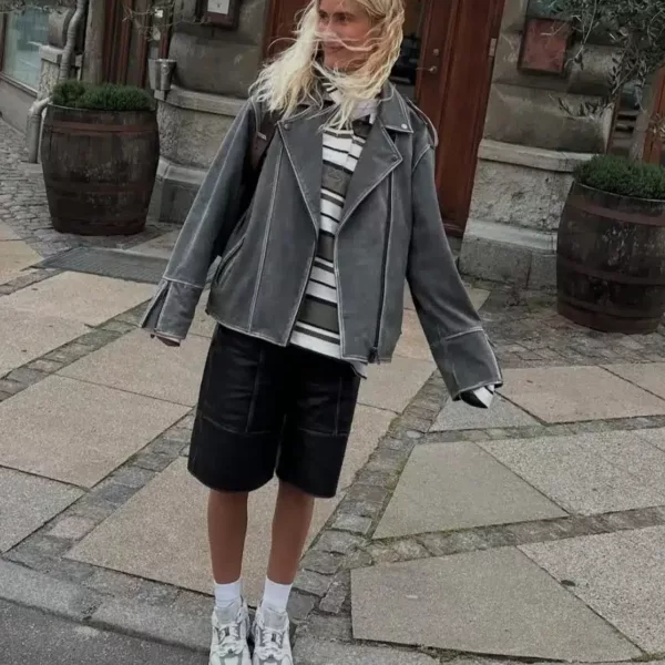 Oversized Suede Biker Jacket