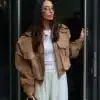 Tan Oversized Suede Bomber jacket