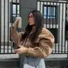 Tan Oversized Suede Bomber jacket