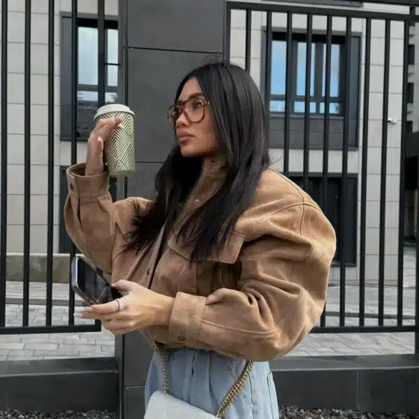 Tan Oversized Suede Bomber jacket
