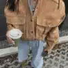 Tan Oversized Suede Bomber jacket