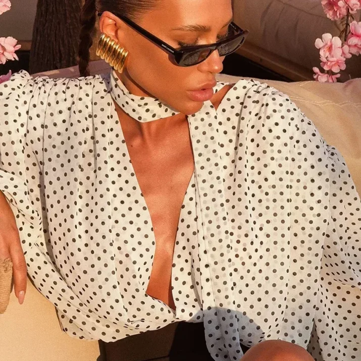White Polka Dot V-Neck Blouse