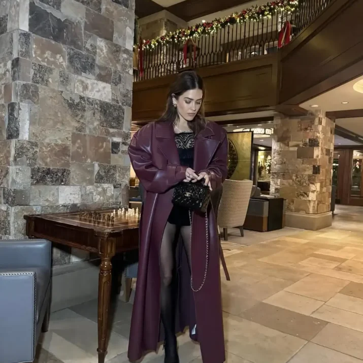 Burgundy Vinyle Belted Trench - Image 9