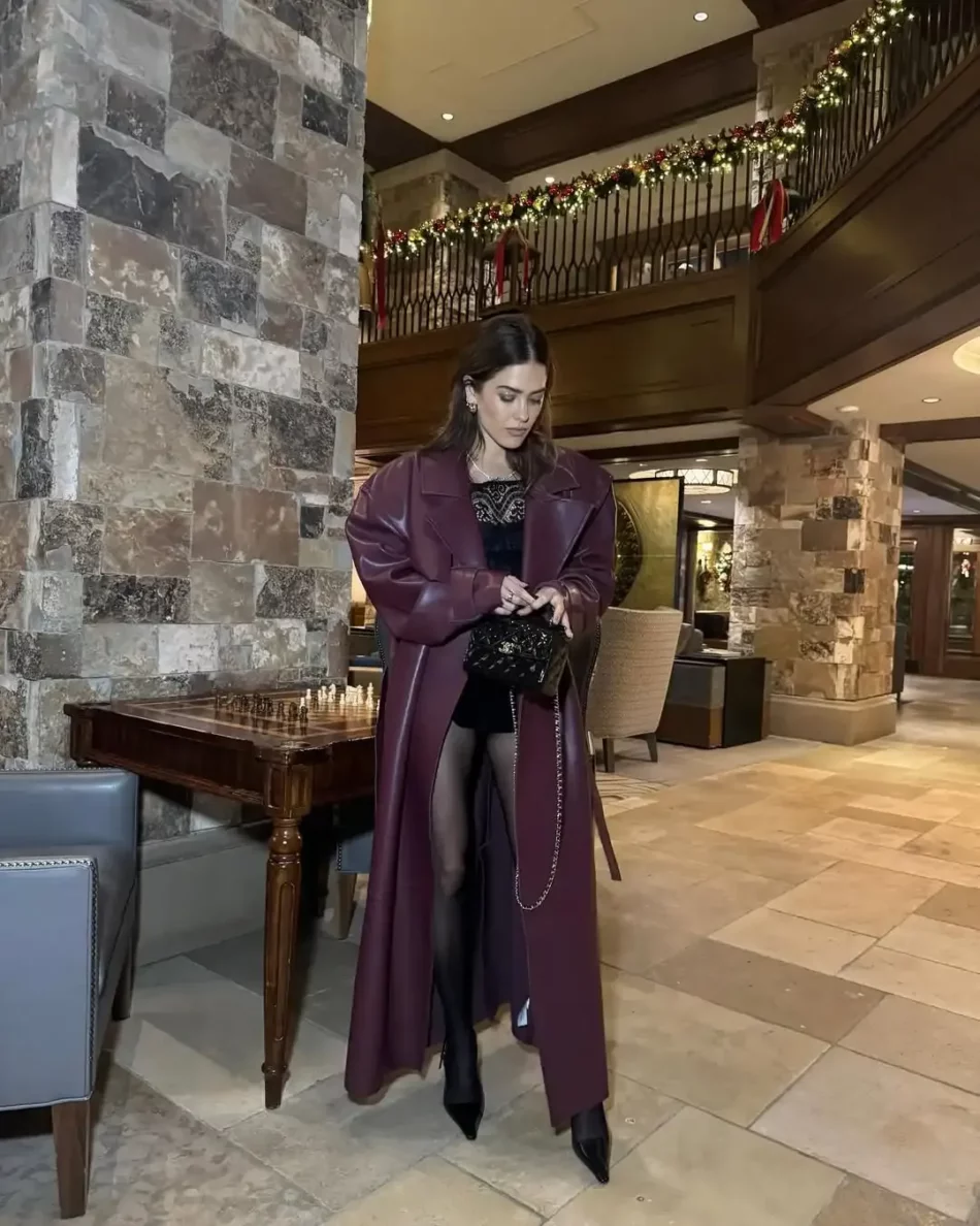 Burgundy Vinyle Belted Trench - Image 9