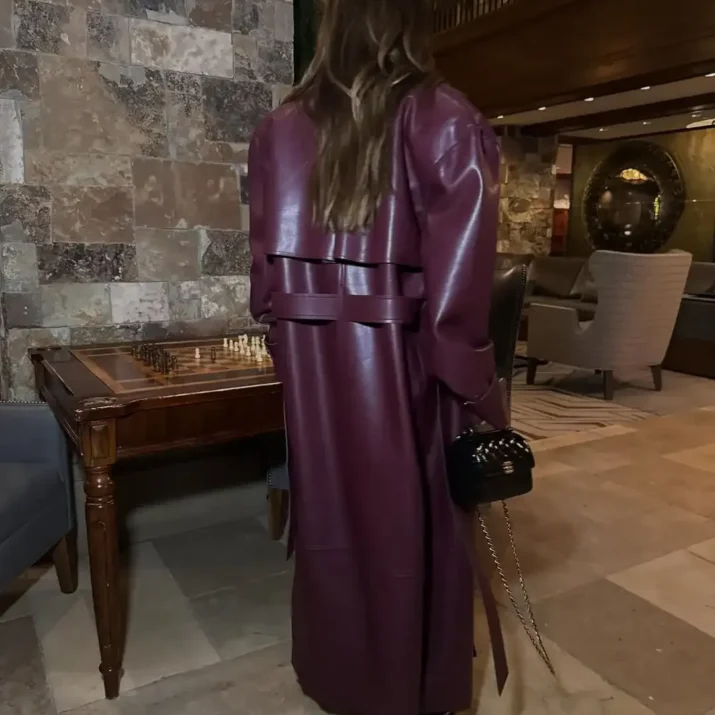 Alternative view of Burgundy Vinyle Belted Trench