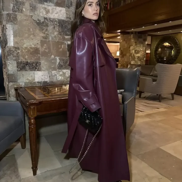Burgundy Vinyle Belted Trench - Image 3