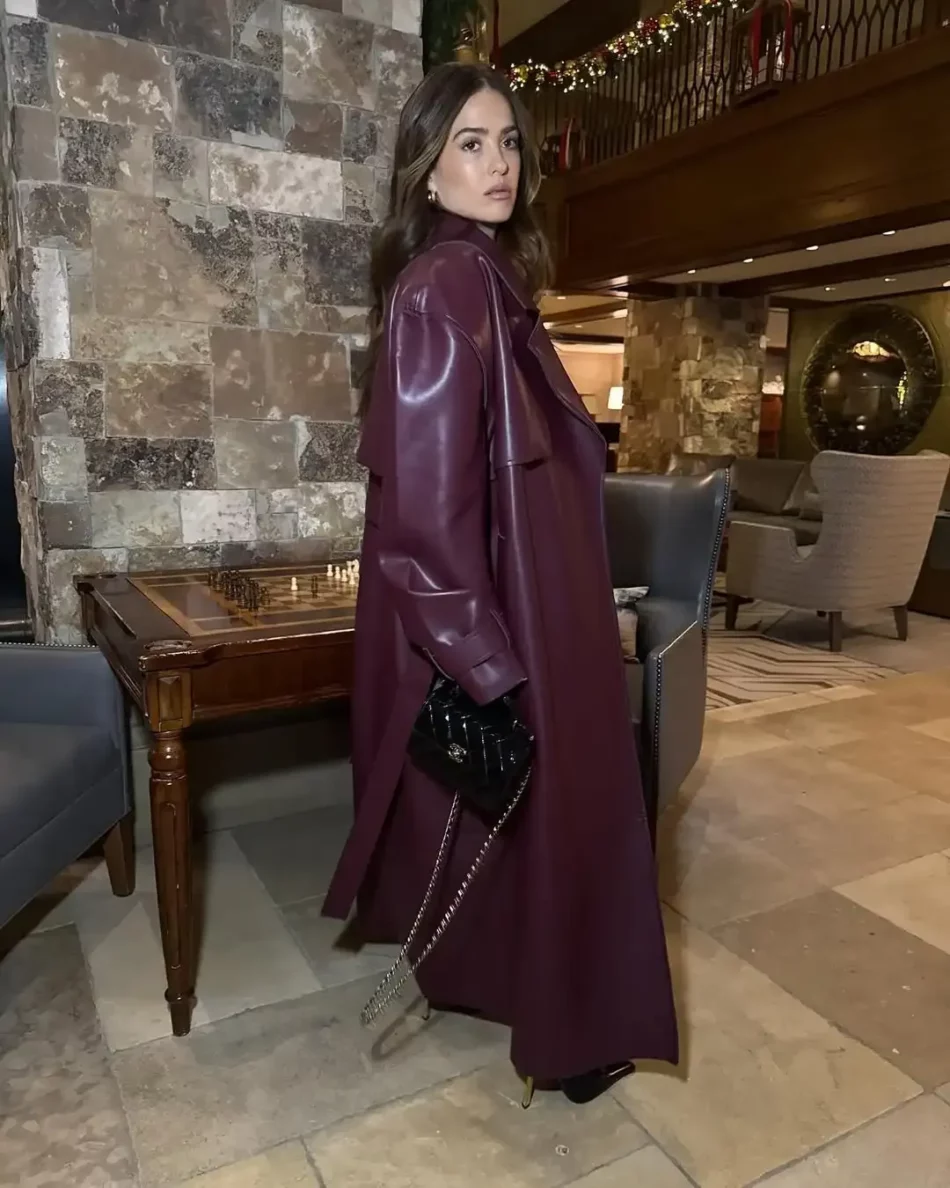 Burgundy Vinyle Belted Trench - Image 3