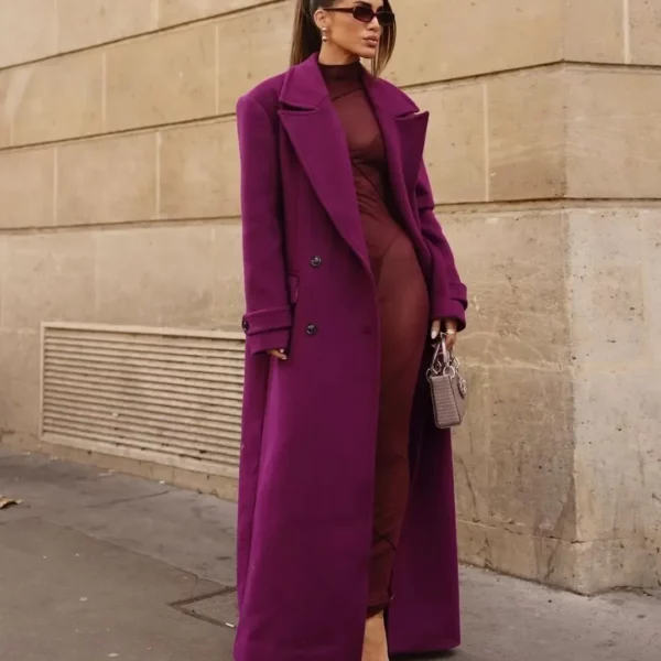 deep purple Double-Breasted Long Coat