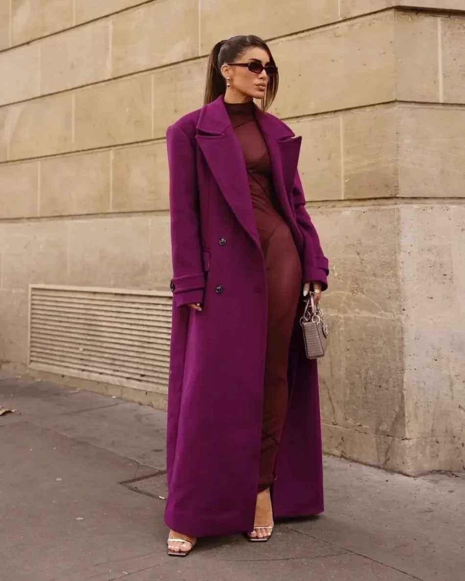 deep purple Double-Breasted Long Coat