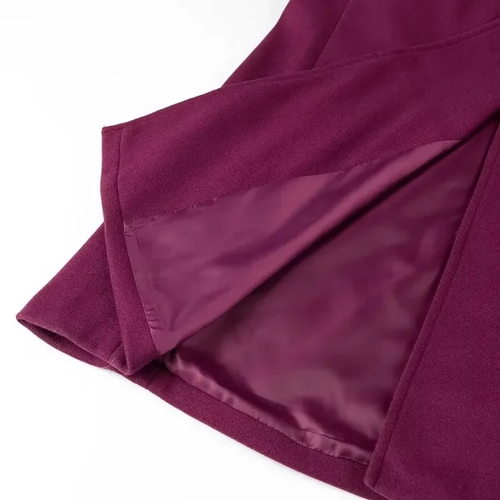 Burgundy Double-Breasted Long Coat