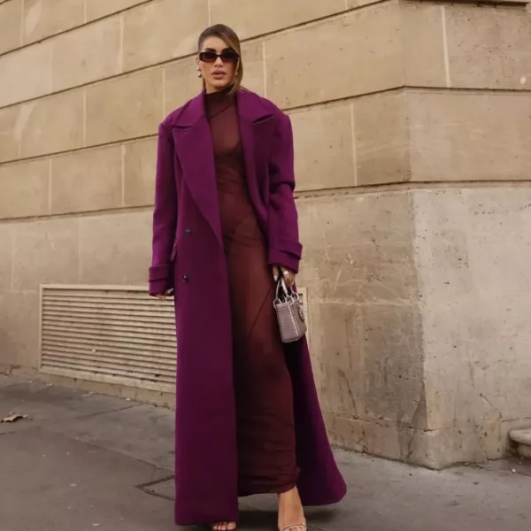 deep purple Double-Breasted Long Coat