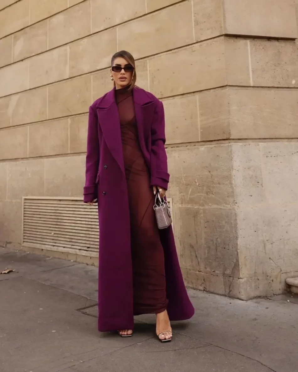 deep purple Double-Breasted Long Coat