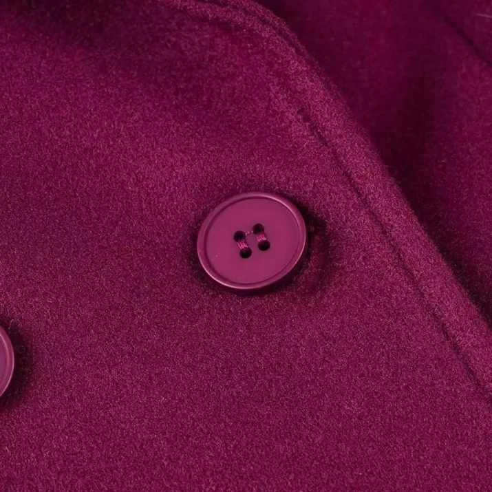 Burgundy Double-Breasted Long Coat
