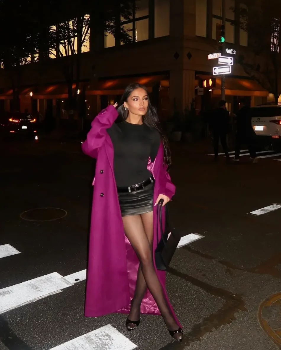 deep purple Double-Breasted Long Coat