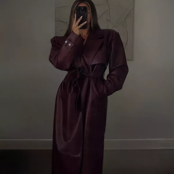 Burgundy Vinyle Belted Trench
