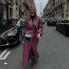 Burgundy Vinyle Belted Trench
