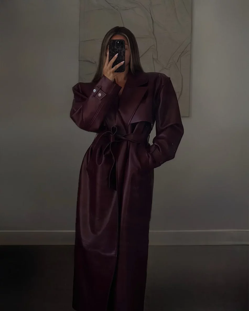 Burgundy Vinyle Belted Trench