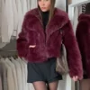 Faux Fur Short Jacket Burgundy
