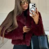 Faux Fur Short Jacket Burgundy