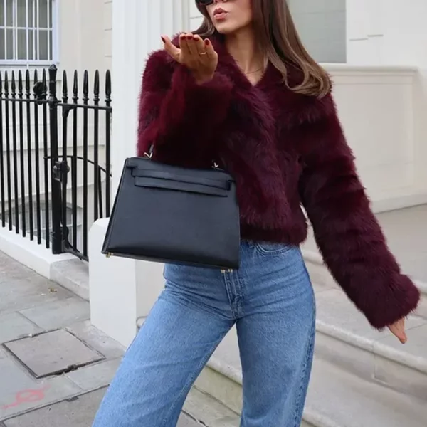 Faux Fur Short Jacket Burgundy