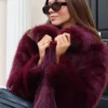 Faux Fur Short Jacket Burgundy