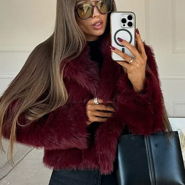 Faux Fur Short Jacket Burgundy