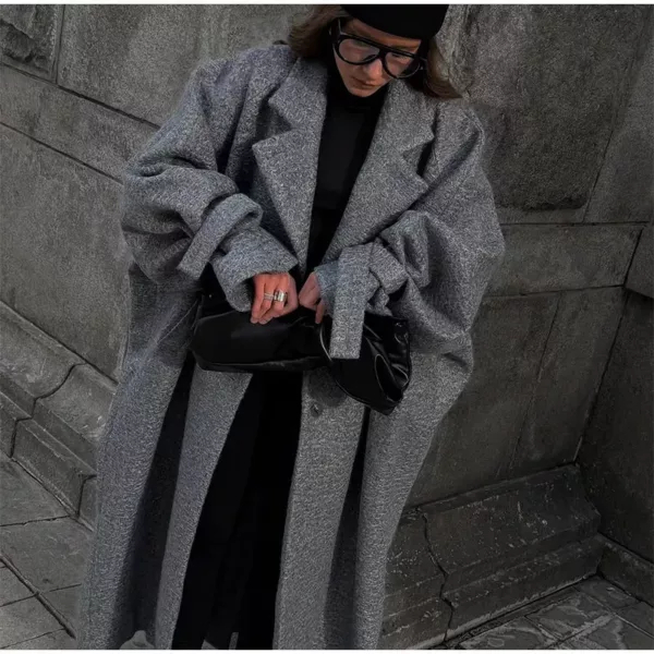 Longline Oversized Cocoon Coat in Heather Grey