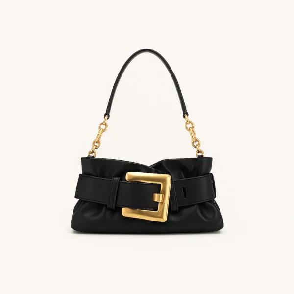 Pleated Black Crossbody Bag