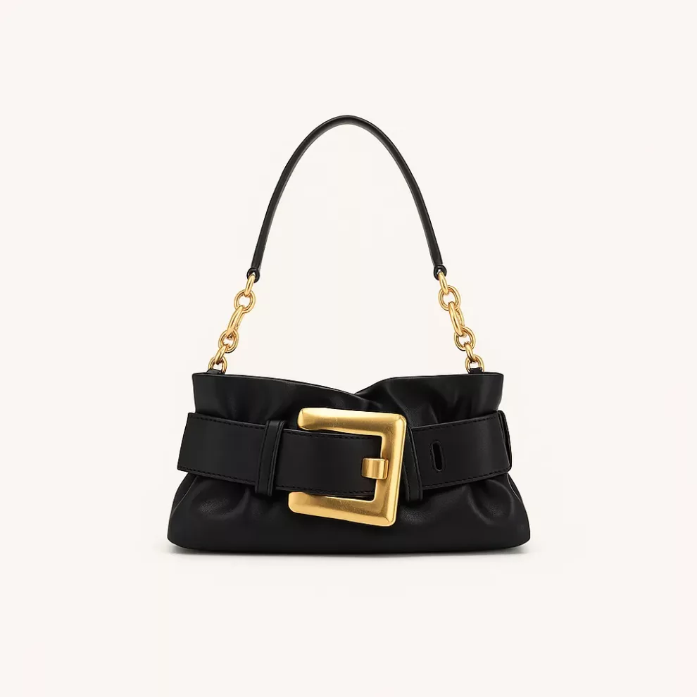 Pleated Black Crossbody Bag