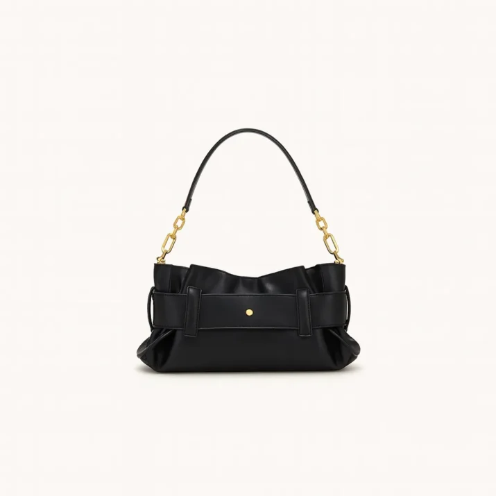 Pleated Black Crossbody Bag