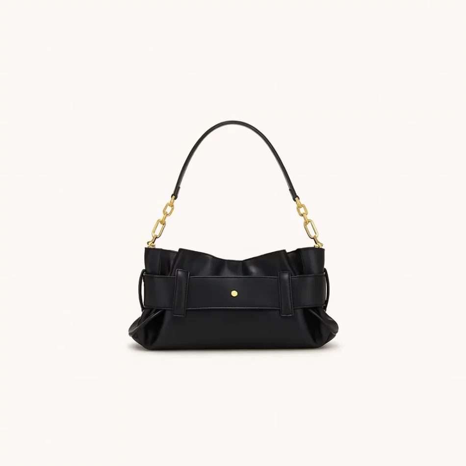 Pleated Black Crossbody Bag