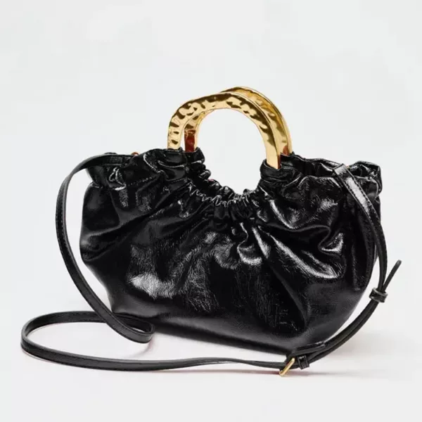 Vinyle Metal Handle Clutch in black