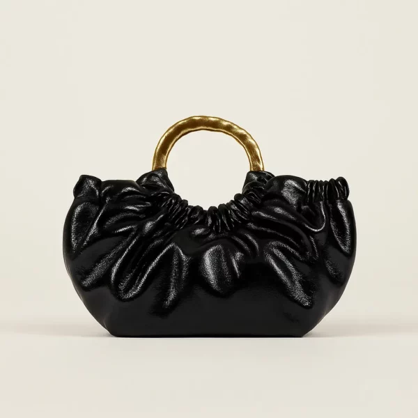 Vinyle Metal Handle Clutch in black