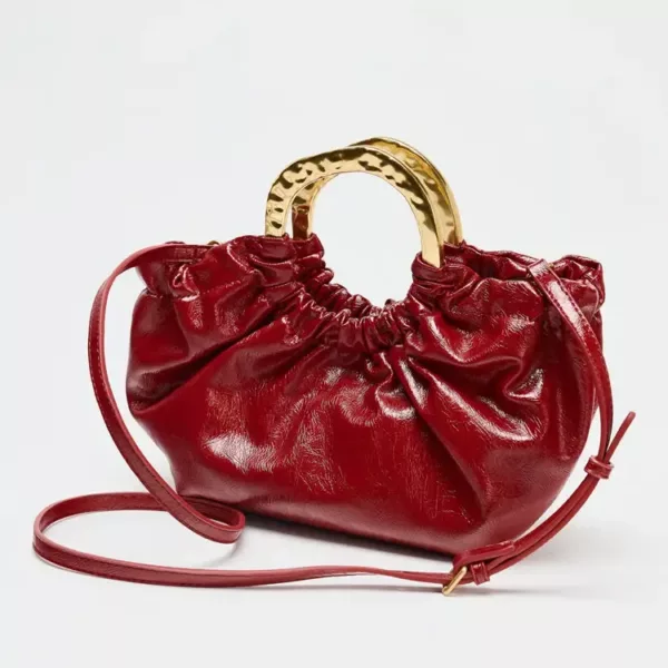 Vinyle Metal Handle Clutch in red