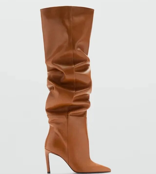 Brown Slouchy Stiletto Boots