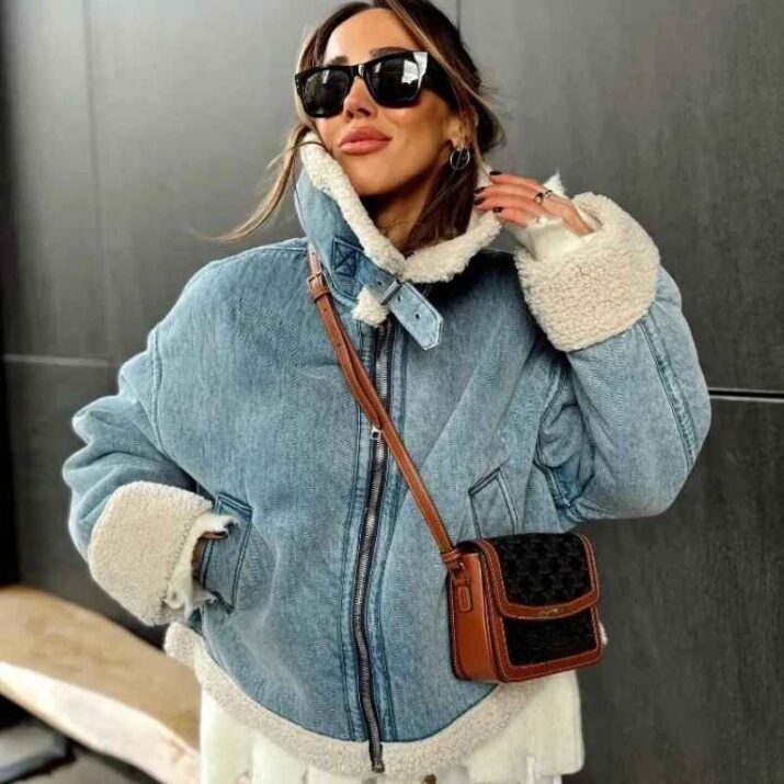 Denim Jacket with Shearling Lining - Image 3