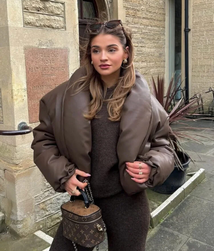 Faux Leather Puffer Jacket - Image 9