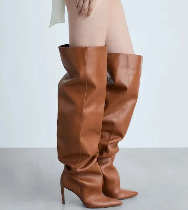 Brown Slouchy Stiletto Boots