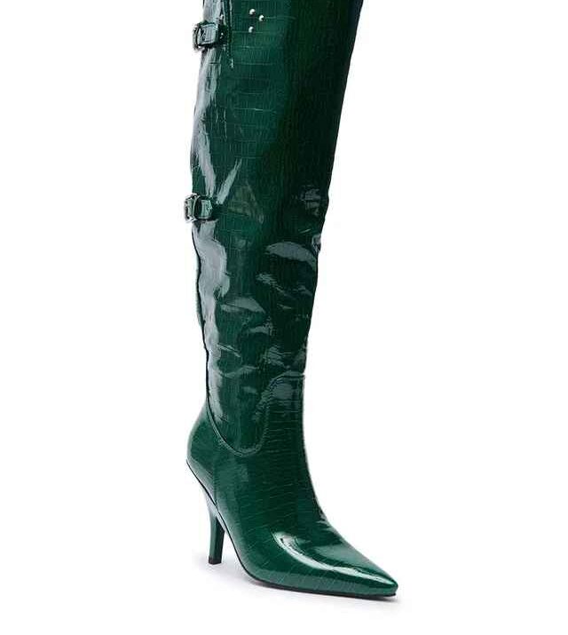 Emerald Croc Knee Boots - Image 4