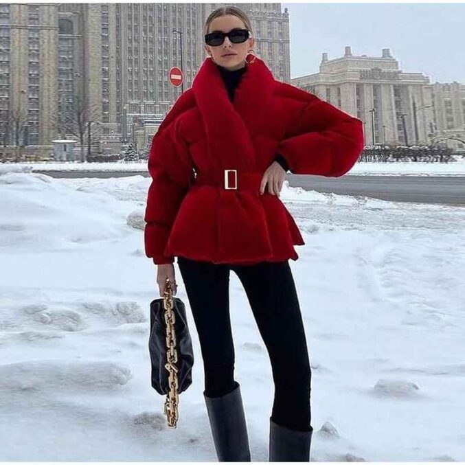 Alternative view of Red Velvet Belted Puffer Jacket